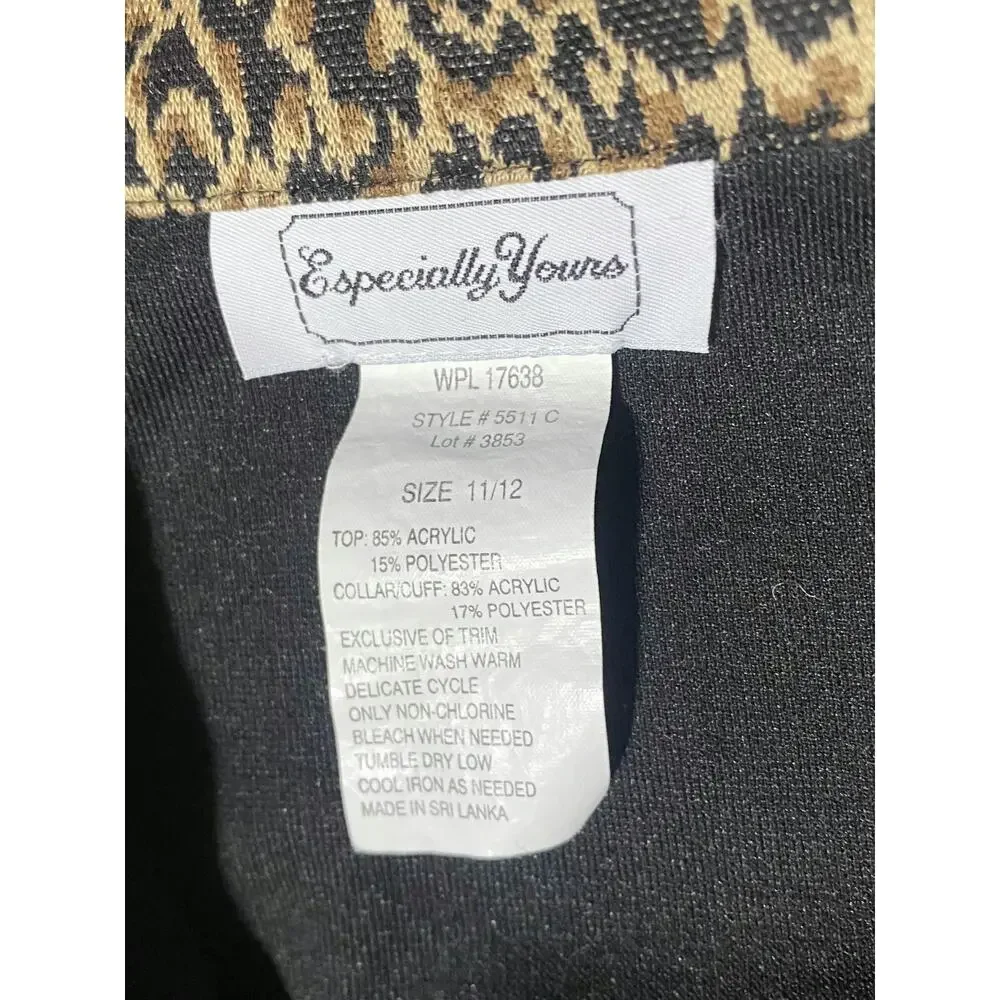 Especially Yours Women's Black Jacket Size 12 Leopard Print Collar Cuffs Button